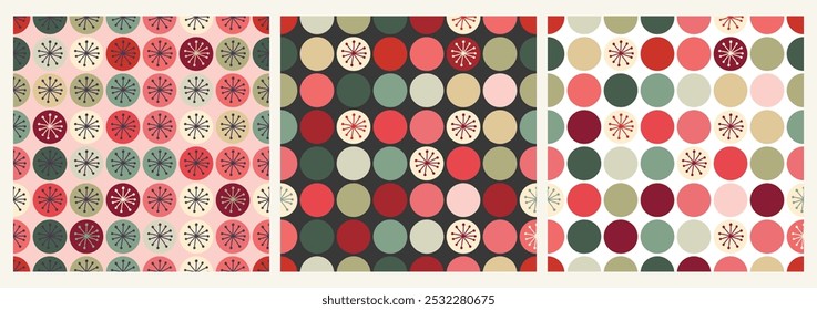 Padrões de Natal sem emenda, fundos decorativos com flocos de neve, wallpapers de inverno set