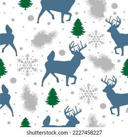 Christmas Seamless Patterns with deer, trees, snow icon and snowball elements perfect for present and background