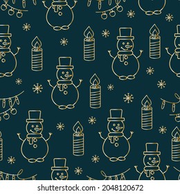 Christmas seamless patterns, prints with gold elements. Vector patterns. Golden objects on a dark background.