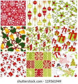 Christmas seamless patterns. Set of New Year background