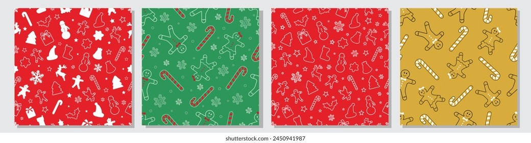 Christmas Seamless Patterns Set. Christmas and New year Holiday Repeatable Pattern. Decorative Elements Texture for Wallpaper, Gift Wrapping paper, Card or Banner Template or Fabric Textile Prints.