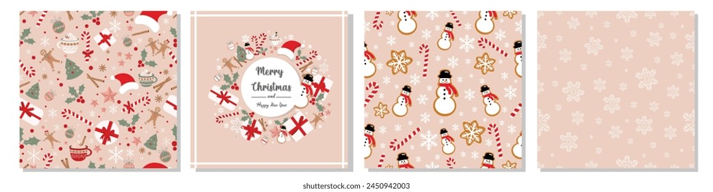 Christmas Seamless Patterns Set. Christmas and New year Holiday Repeatable Pattern. Decorative Elements Texture for Wallpaper, Gift Wrapping paper, Card or Banner Template or Fabric Textile Prints.