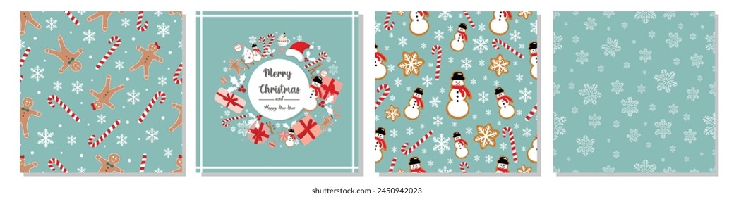 Christmas Seamless Patterns Set. Christmas and New year Holiday Repeatable Pattern. Decorative Elements Texture for Wallpaper, Gift Wrapping paper, Card or Banner Template or Fabric Textile Prints.