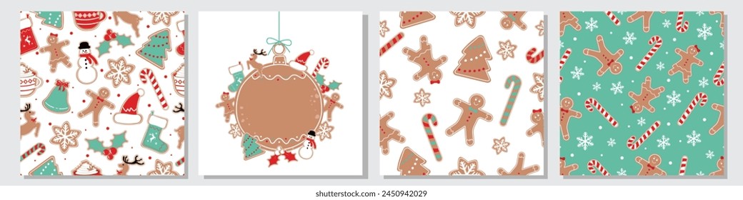 Christmas Seamless Patterns Set. Christmas and New year Holiday Repeatable Pattern. Decorative Elements Texture for Wallpaper, Gift Wrapping paper, Card or Banner Template or Fabric Textile Prints.