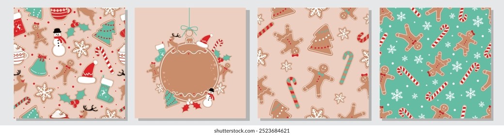 Christmas Seamless Patterns Set. Christmas and New year Holiday Repeatable Pattern. Decorative Elements Texture for Wallpaper, Gift Wrapping paper, Card or Banner Template or Fabric Textile Prints.