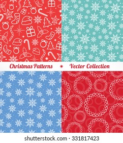 Christmas seamless patterns set. Vector seamless texture