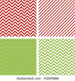 Christmas seamless patterns. Set of vector minimal backgrounds for decoration in traditional Christmas colors