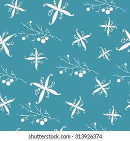 Christmas seamless patterns with a snowflakes, branch with balls