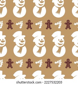 Christmas Seamless Patterns with snowman and gingerbread elements perfect for present and background