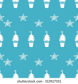 Christmas seamless patterns with a Stars and Christmas tree