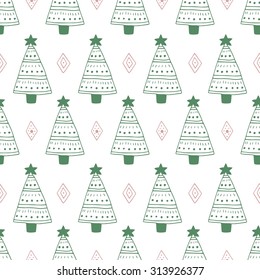 Christmas seamless patterns with a christmas tree and crystals