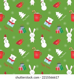  Christmas seamless patterns. Xmas endless textures for wallpaper, web page background, wrapping paper, etc.  Winter bunnies, stylized firs,