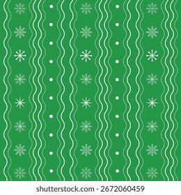 Christmas seamless pattern.Winter snowflakes in white isolated on green background.Snow repeat pattern.Vector graphic illustration new year background.