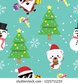 Christmas seamless pattern,winter,happy new year,christmas tree,bear,snow man