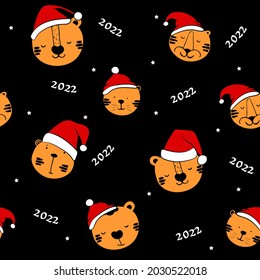 Christmas seamless print cute tigers.