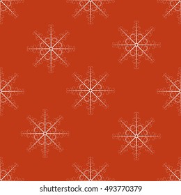 Christmas seamless red background with white snowflakes