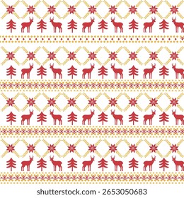 Christmas Seamless red and gold Pattern Winter Holidays Ornament on white Background Concept Vector Illustration, used for textile wallpaper, greeting card.