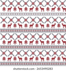 Christmas Seamless red and green Pattern Winter Holidays Ornament on white Background Concept Vector Illustration, used for textile wallpaper, greeting card.