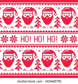 Christmas seamless red pattern with Santa and snowflakes