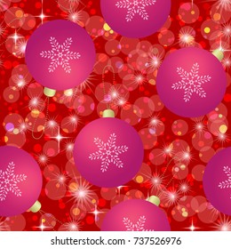 Christmas Seamless Red Tile Background for Holiday Design with Balls, Snowflakes and Stars. Eps10, Contains Transparencies. Vector