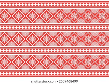 Christmas seamless red and white pattern with snowflakes