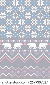 Christmas seamless repeat pattern with a festive Christmas design, polar nears, snow flakes, chevron, fair isle design with a wintery feel 