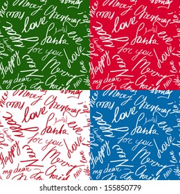 Christmas seamless set of vector patterns with handwritten text 