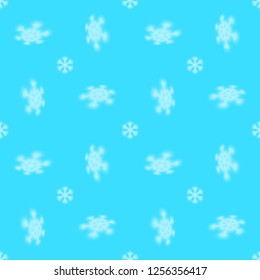 Christmas seamless snowflake pattern with blurred falling snow for Christmas cards, covers, wallpapers and tiled snowflake backgrounds