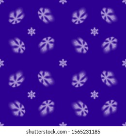Christmas seamless snowflake pattern with blurred falling snow for backgrounds