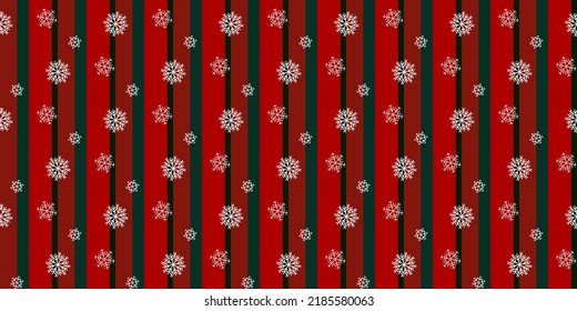Christmas seamless snowflake vector holiday texture White Snowflakes on a Green and Red stripe background. Christmas pattern with snowflakes. For Gift Wrapping Paper Pattern Texture Wallpaper Winter