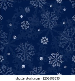 Christmas seamless snowflakes background. Winter bright snowflake pattern.
