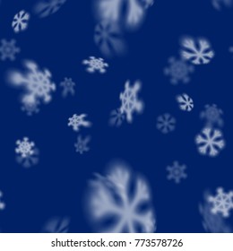 Christmas seamless snowflakes pattern with blurred far falling snow stars for Christmas cards, covers, wallpapers and tiled snowflake backgrounds