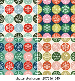 Christmas seamless snowflakes pattern with geometric motifs and ornaments. Christmas decoration repeated textile background
