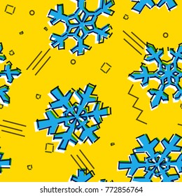 Christmas seamless snowflakes pattern with memphis design print styled snow stars for holiday ornaments, corporate greeting prints and xmas greeting cards