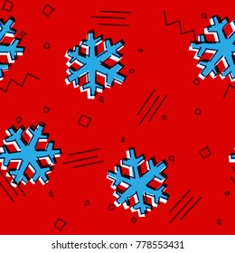 Christmas seamless snowflakes pattern with memphis design print styled snow stars for holiday ornaments, corporate greeting prints and xmas greeting cards