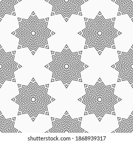 Christmas seamless snowflakes pattern. Repeating geometric shapes. New Year card illustration. Holiday design. Winter. Vector monochrome background.
