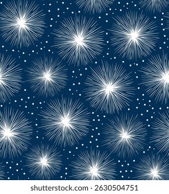 Christmas Seamless of Christmas Starburst and Sunburst with Blue Background- Christmas Starburst and Sunburst Vector Illustration