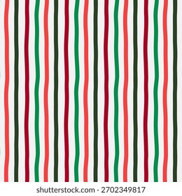 Christmas seamless stripes pattern in green and red isolated on white background.Hand drawn vertical stripe lines abstract repeat pattern vector wallpaper for fabric and prints.