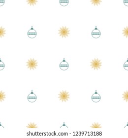 Christmas seamless symmetrical pattern of snowflakes with Christmas toys.  Background for wrapping paper.  Vector