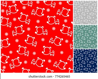 Christmas seamless texture with funny cartoon dogs and snowflakes