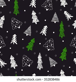 Christmas seamless tree doodles pattern. Abstract Hand drawn background for design and decoration textile, covers, package, wrapping paper.