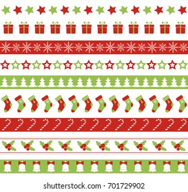 Christmas seamless vector borders. Endless ornament for washi tapes, wrapping paper, greeting cards design