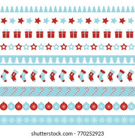 Christmas seamless vector borders. Endless ornament for washi tapes, wrapping paper, greeting cards design