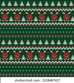 Christmas seamless vector knitted pattern in snowflakes