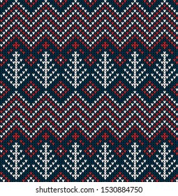 Christmas seamless vector knitted pattern 