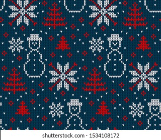 Christmas seamless vector knitted pattern 