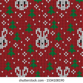 Christmas seamless vector knitted pattern 