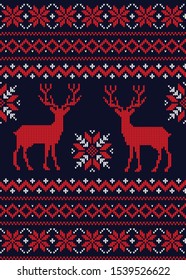 Christmas seamless vector knitted pattern 