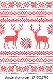 Christmas seamless vector knitted pattern 