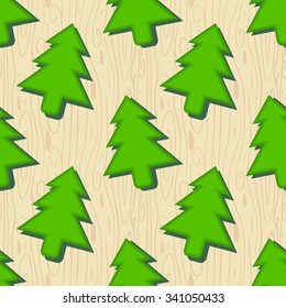 Christmas Seamless Vector Pattern. Contain christmas tree on wooden background. Great for wrapping paper and wallpapers.